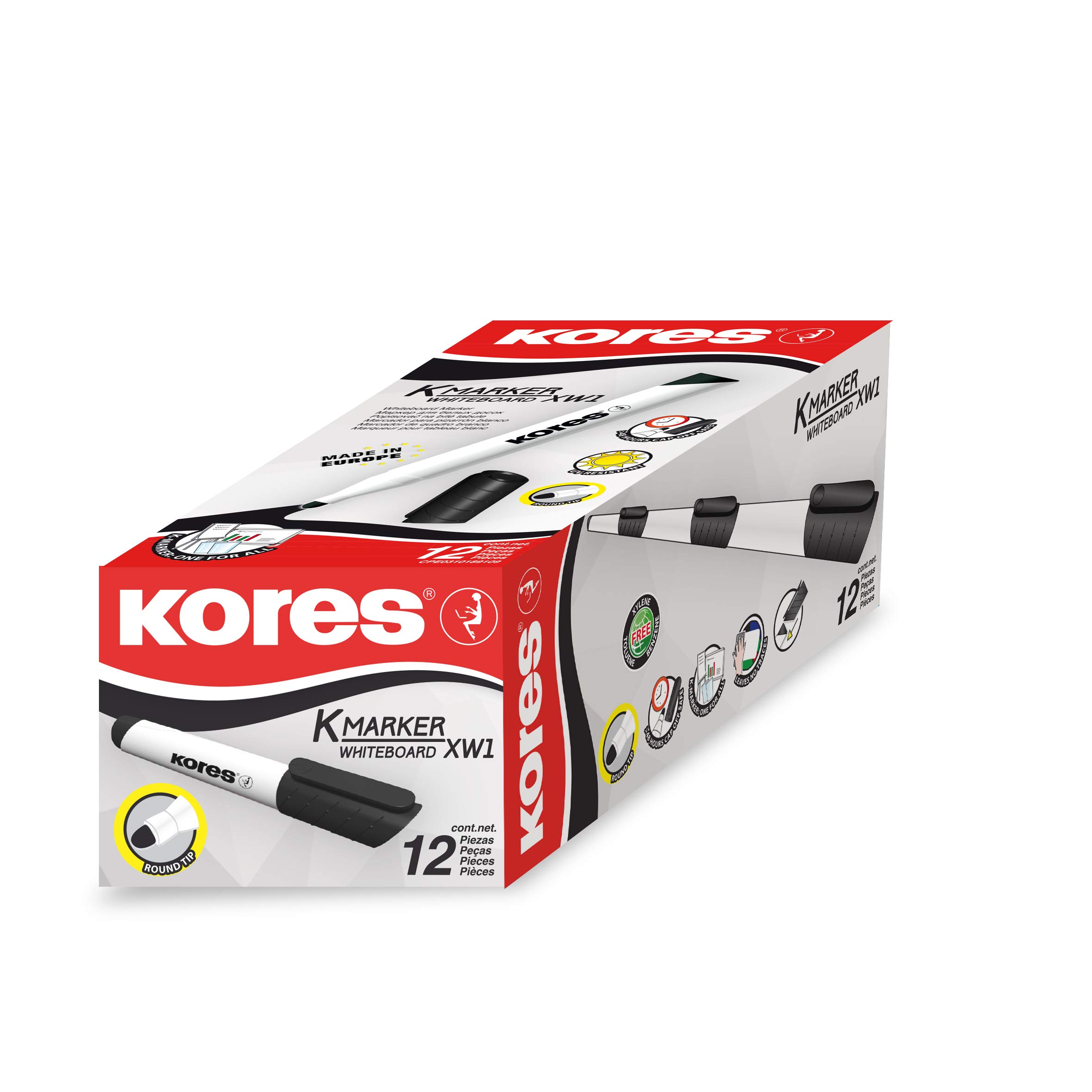 kores-k-marker-xw2-whiteboard-marker-schwarz-keilspitze-12er-pack image 2