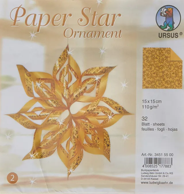 ursus-34535500-paper-star-ornament-3-bastelset-gold-32-blatt-15-x-15-cm-110-g-vo image 1