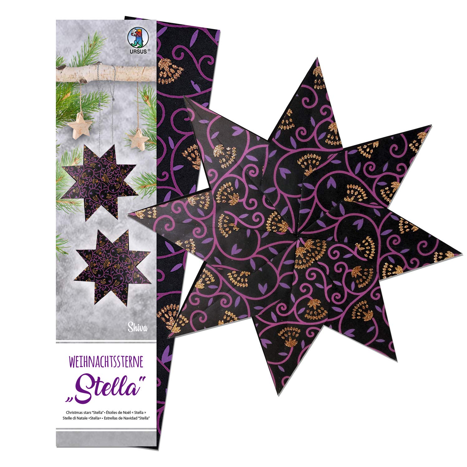 ursus-weihnachtsstern-stella-shiva-faltstern-set-schwarz-lila-kupfer image 2