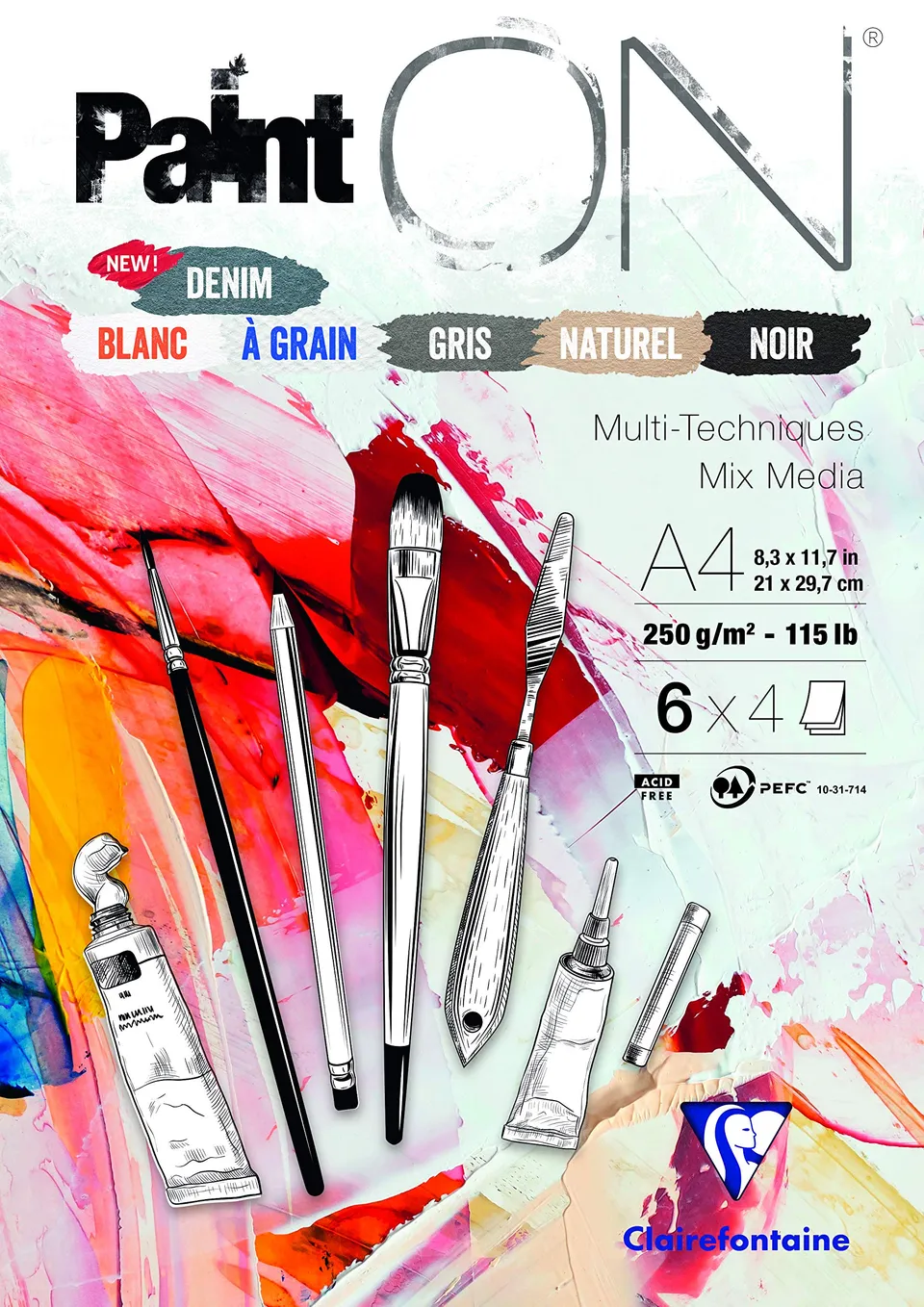 clairefontaine-painton-975410c-zeichenblock-a4-21-x-29-7-cm-250g-24-blatt-6-farb image 1