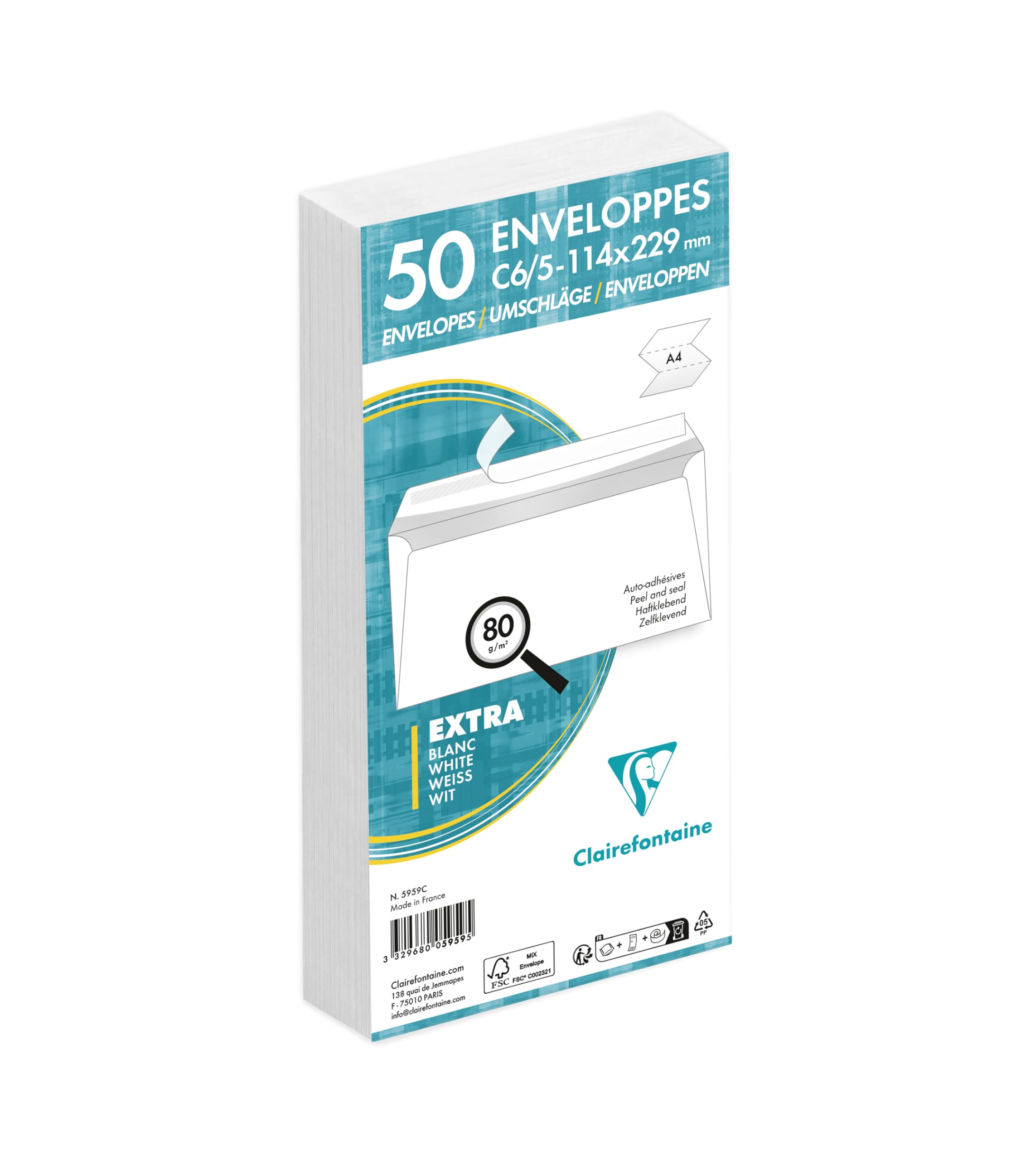 clairefontaine-forever-packung-mit-50-umschl-gen-wei-c6-5-114-x-229-mm-selbstkle image 1