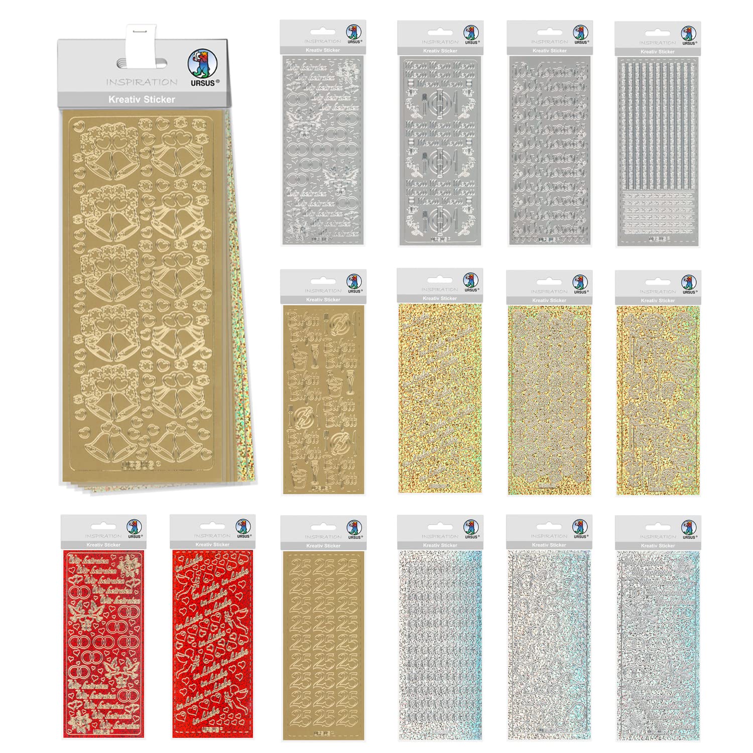 ursus-59260005-kreativ-sticker-set-wedding-1-selbstklebende-sticker-15-bogen image 1