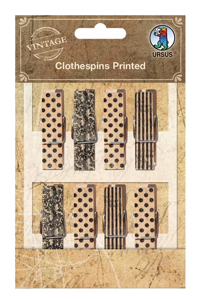 ursus-40610001-clothespins-printed-holz-w-scheklammern-vintage-4-5-cm-8-st-ck image 1