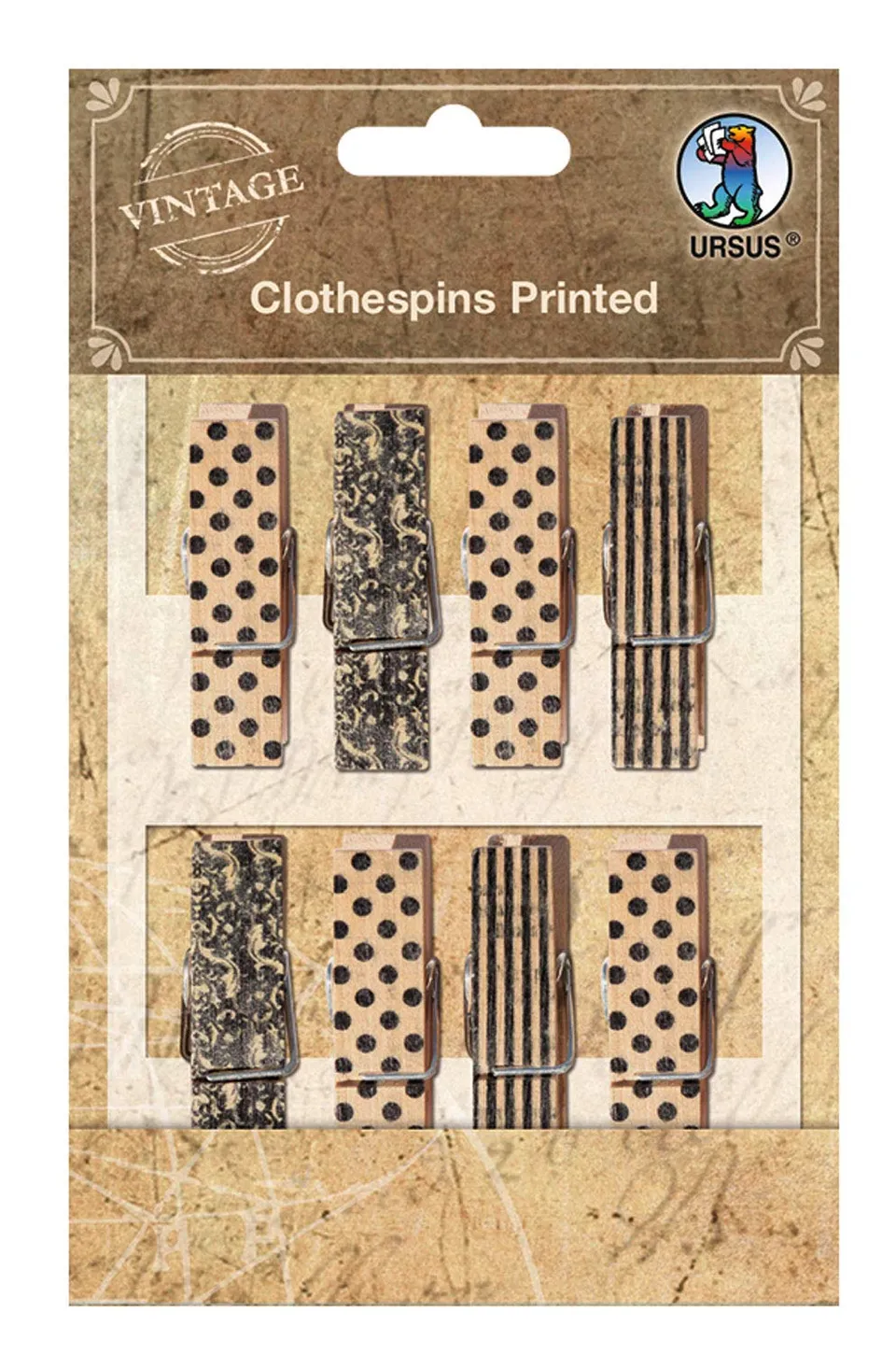 ursus-40610001-clothespins-printed-holz-w-scheklammern-vintage-4-5-cm-8-st-ck image 1