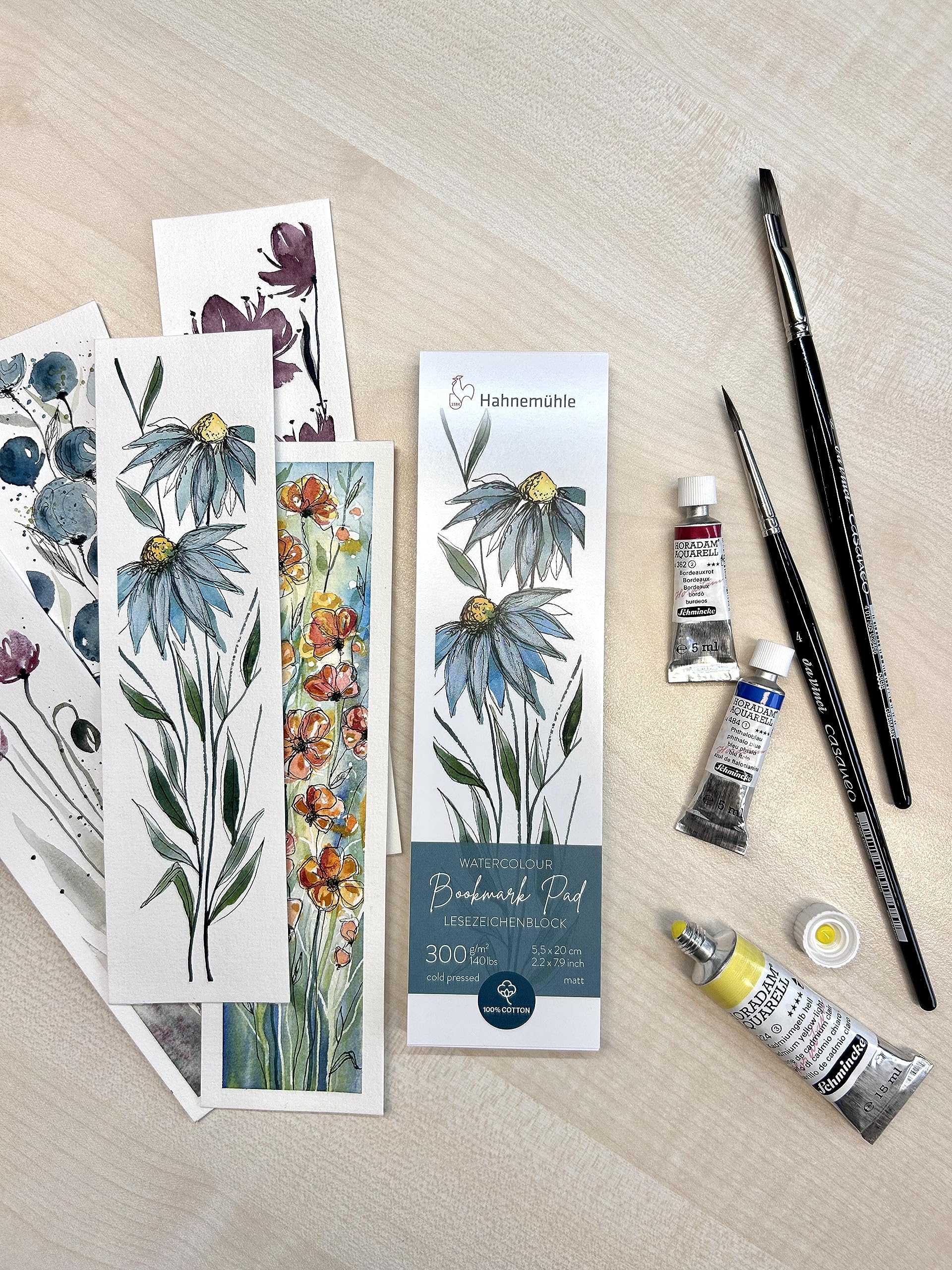 hahnem-hle-watercolour-bookmark-pad-5-5-x-20-cm-300-g-m-15-lesezeichen-100-baumw image 4