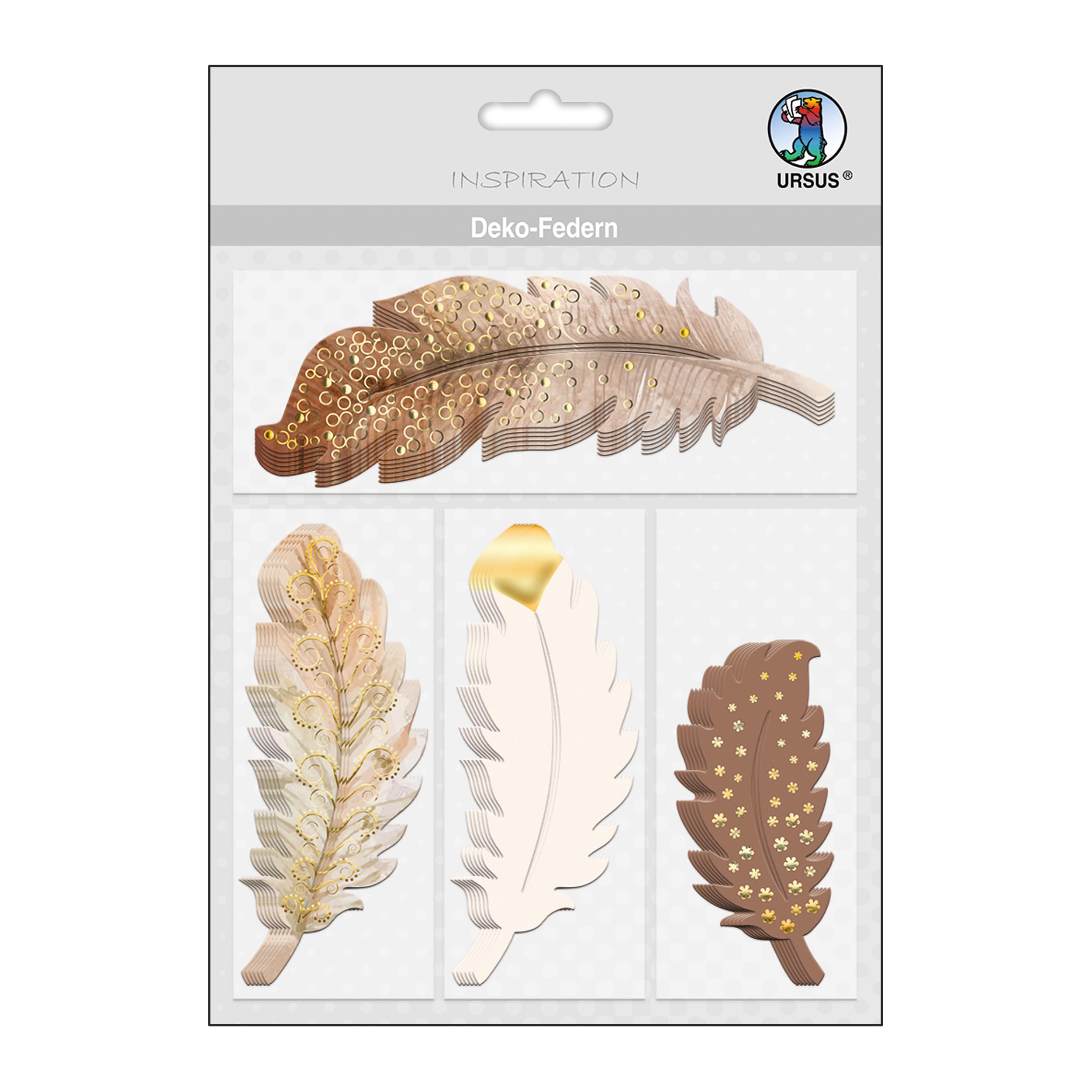 ursus-deko-papierfedern-natur-24-st-ck-mit-folienveredelung image 1