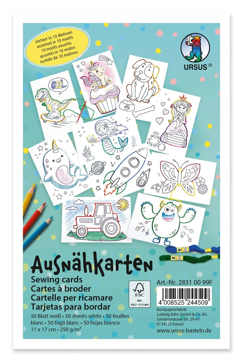 ursus-ausn-hkarten-f-r-kinder-50-wei-e-stickkarten-11-x-17-cm-300-g-qm-mit-motiv image 1