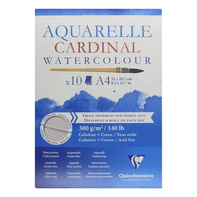 clairefontaine-96183c-cardinal-aquarellblock-din-a4-21-x-29-7-cm-300-g-10-blatt- image 1