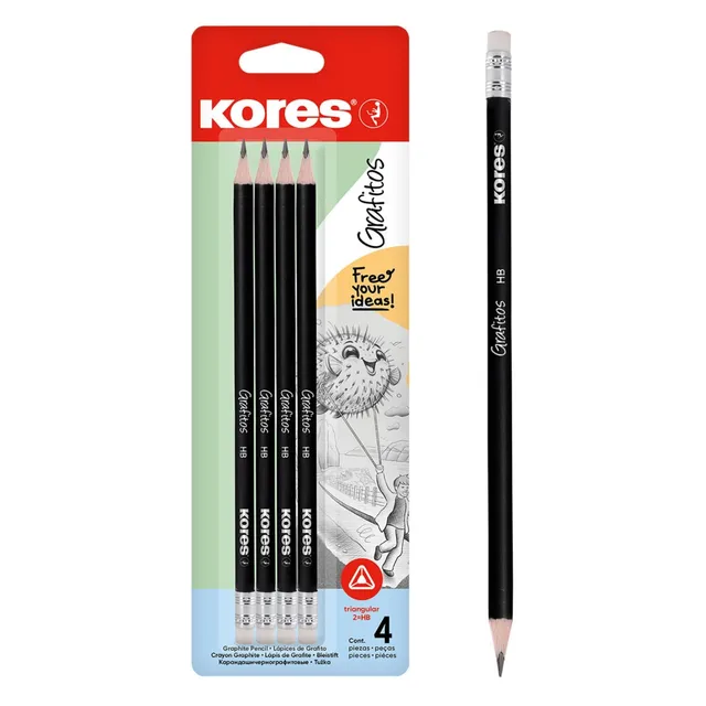 kores-grafitos-bleistift-hb-dreieckig-mit-radierer-4-st-ck image 1