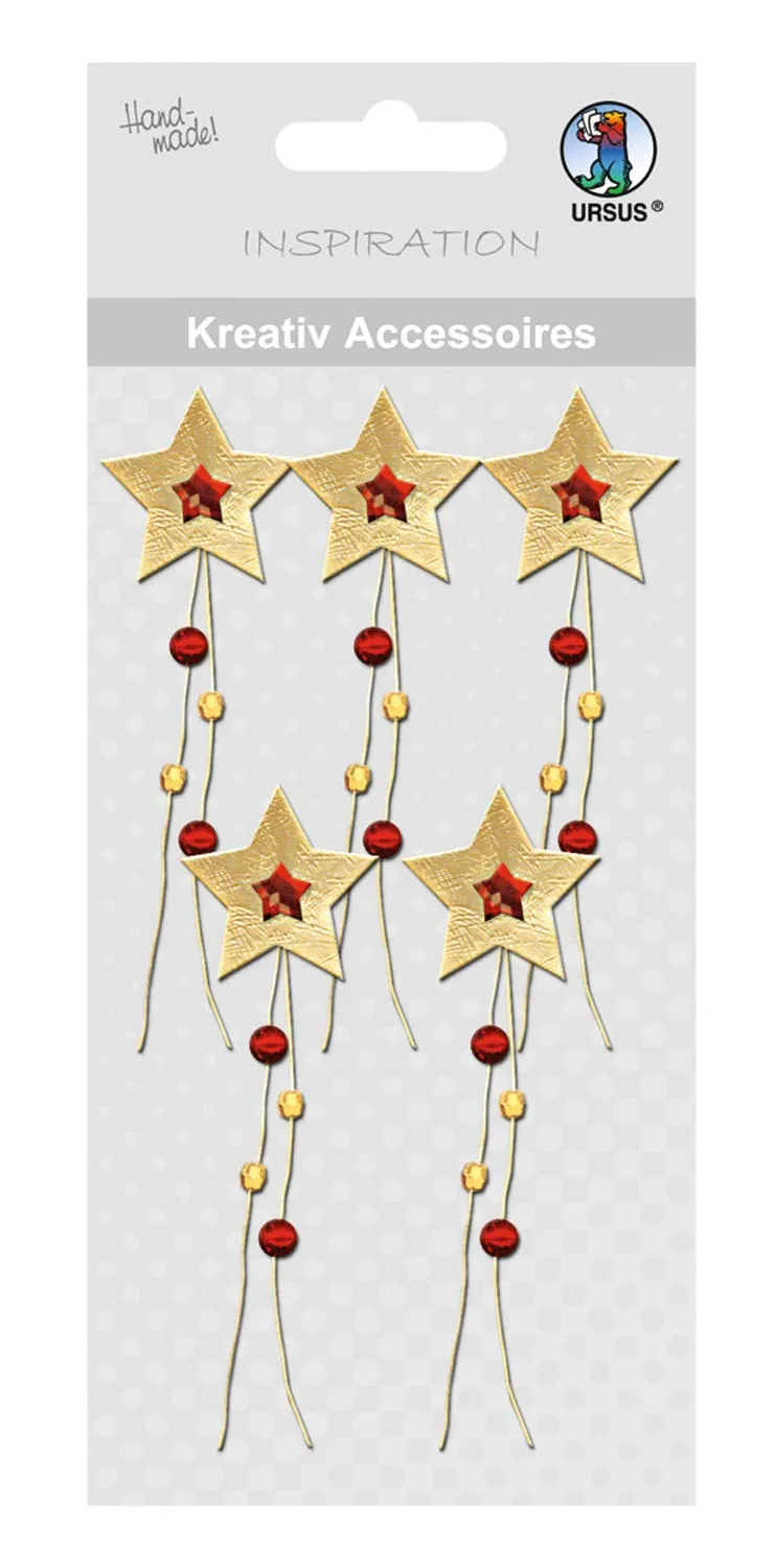 ursus-56400073-kreativ-accessoires-sterne-gold-rot-sticker-set image 1