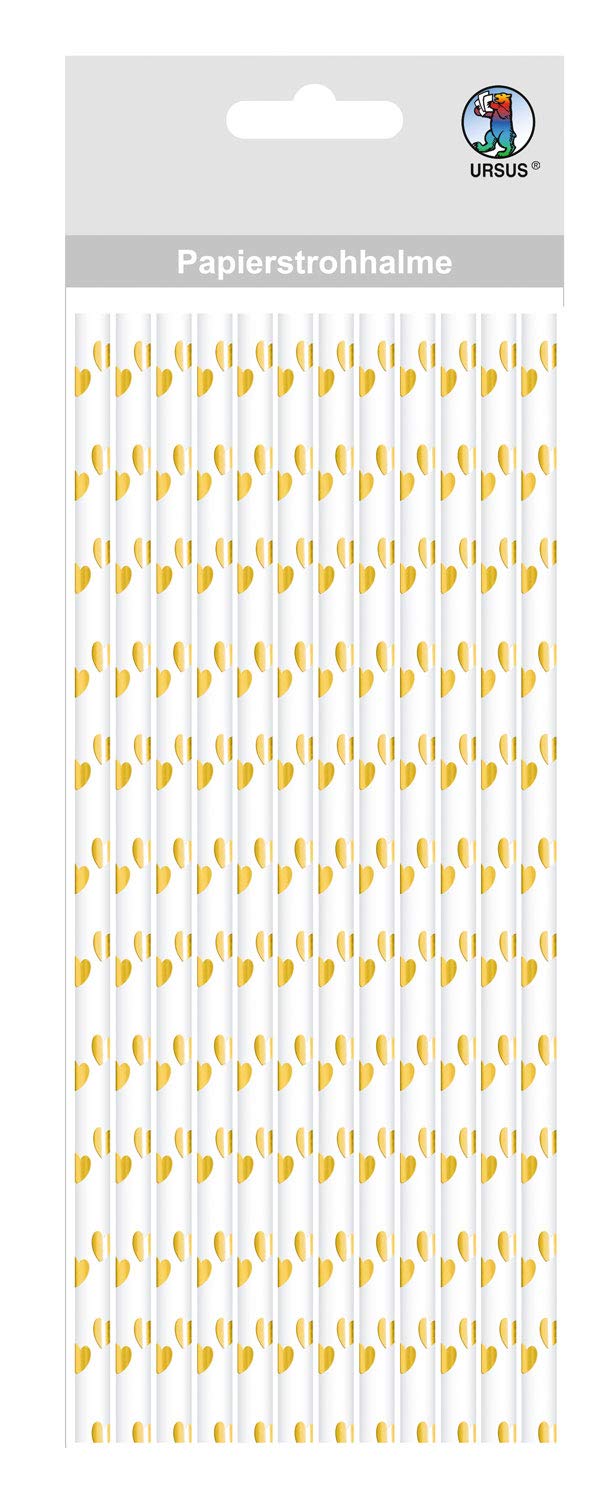 ursus-56850009-papierstrohhalme-mit-herzen-gold-gr-e-s-19-5-cm-24-st-ck image 1