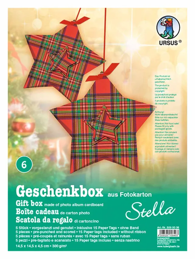 ursus-geschenkbox-stella-rot-kariert-5-boxen-15-paper-tags image 1