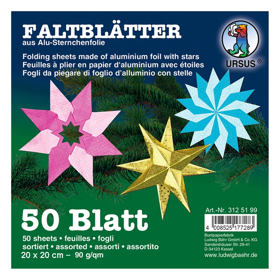 ursus-3125199-faltbl-tter-alu-mit-sternchen-20-x-20-cm-50-blatt-10-farben image 1