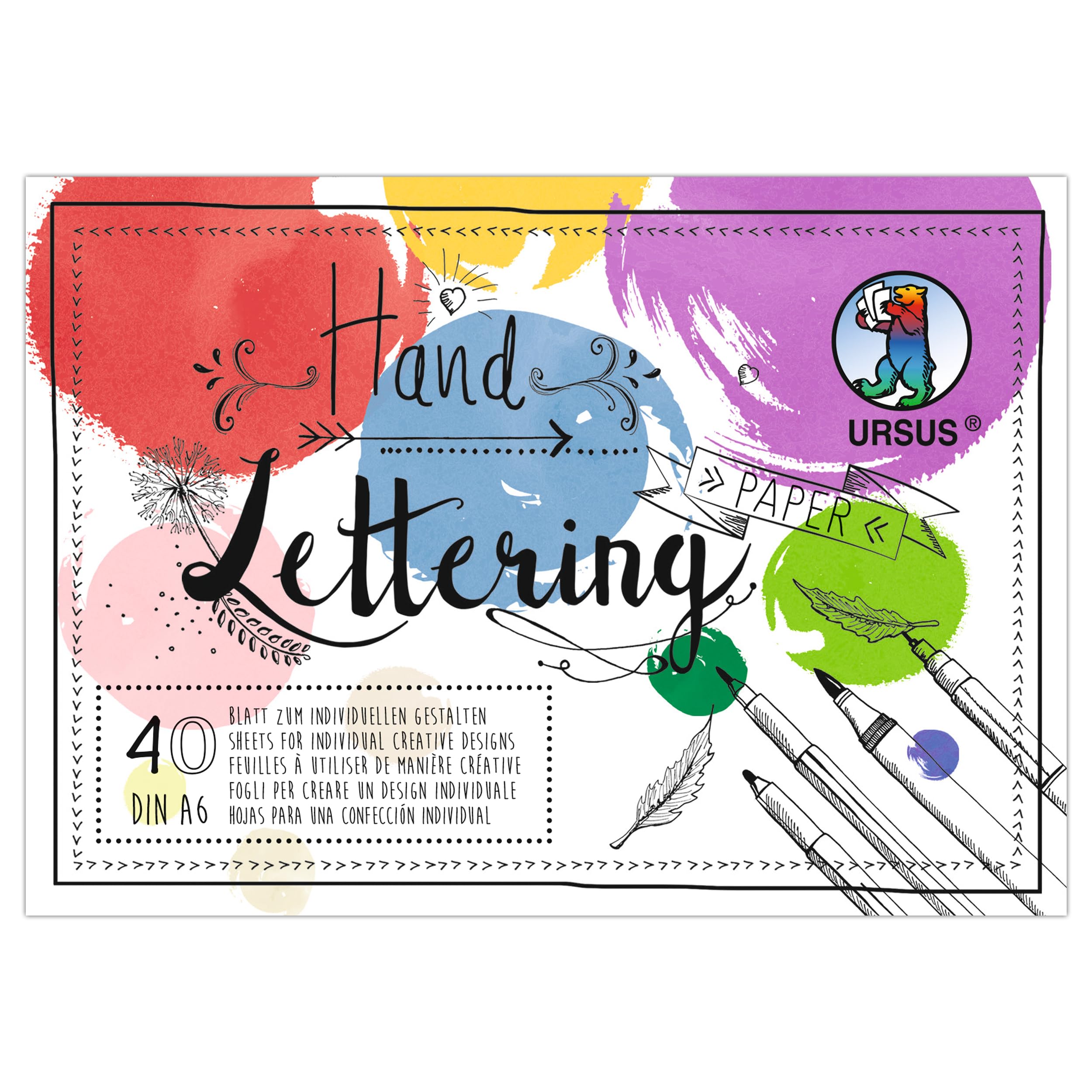 ursus-handlettering-paper-colourful-2498-64-99-40-blatt-din-a6-190-g-m-15-farben image 1