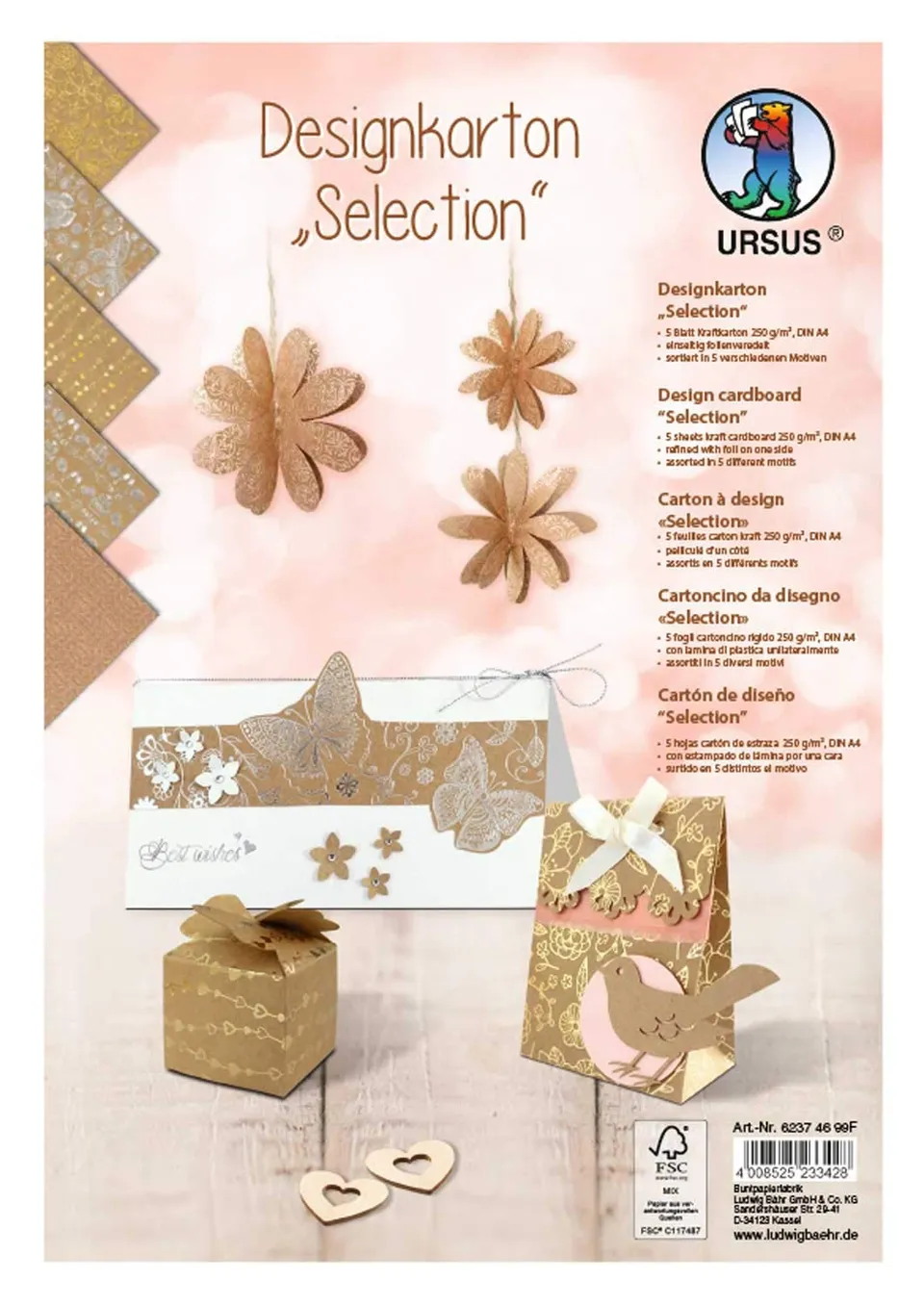 ursus-62374699f-designkarton-selection-din-a4-250-g-qm-5-blatt-in-5-motiven-kraf image 1