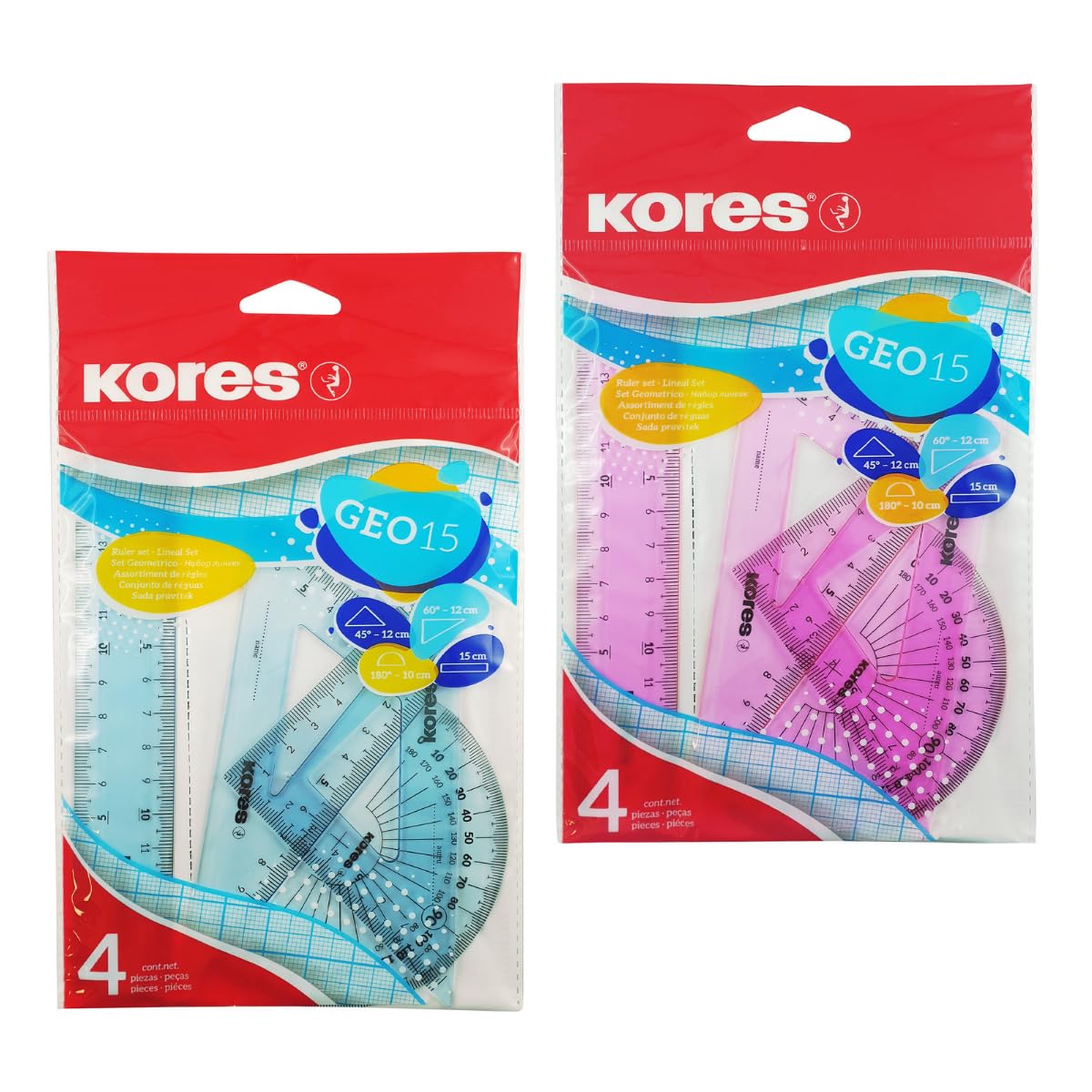 kores-geo15-geometrie-set-4-teilig-mit-lineal-winkelmesser-und-dreieck-transpare image 1