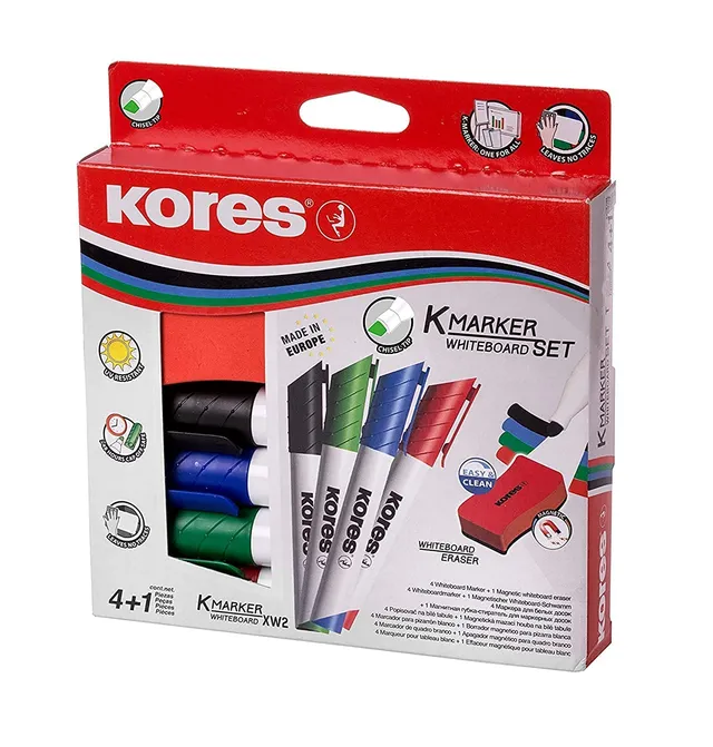 kores-k-marker-xw2-whiteboard-marker-set-4-farben-magnet-l-schschwamm-keilspitze image 1