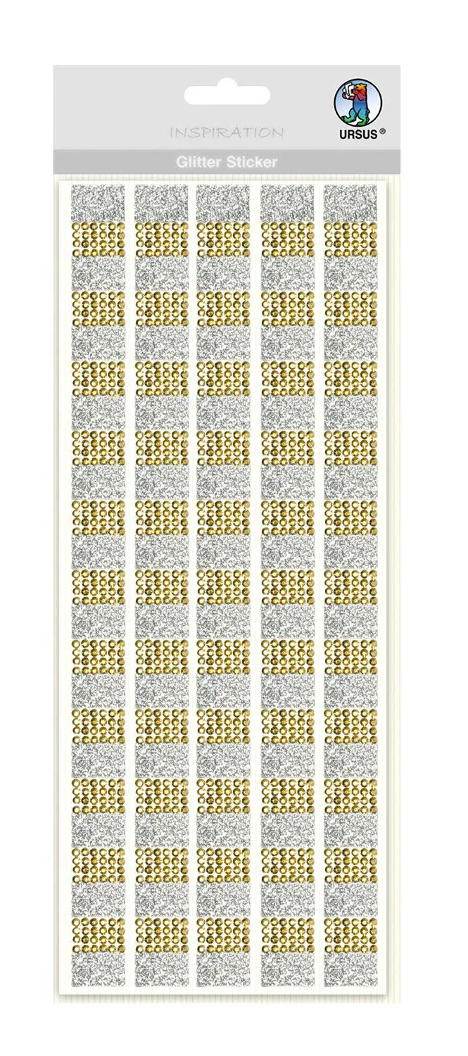 ursus-59460002-glitter-sticker-silber-gold-selbstklebende-schmuckstein-streifen image 1