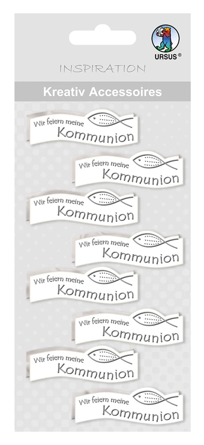 ursus-kreativ-accessoires-fisch-wir-feiern-kommunion-silber-selbstklebende-deko- image 1