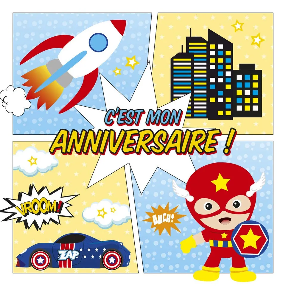 clairefontaine-20034c-einladungsset-geburtstag-super-h-ros-8-karten-11-6x11-6cm- image 1