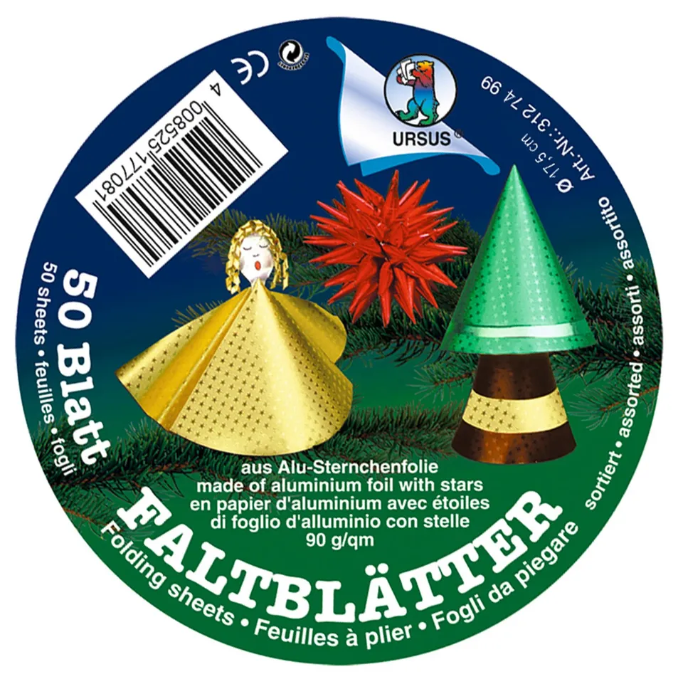 ursus-faltbl-tter-alu-mit-sternchenpr-gung-17-5-cm-90-g-qm-50-blatt-10-farben image 1