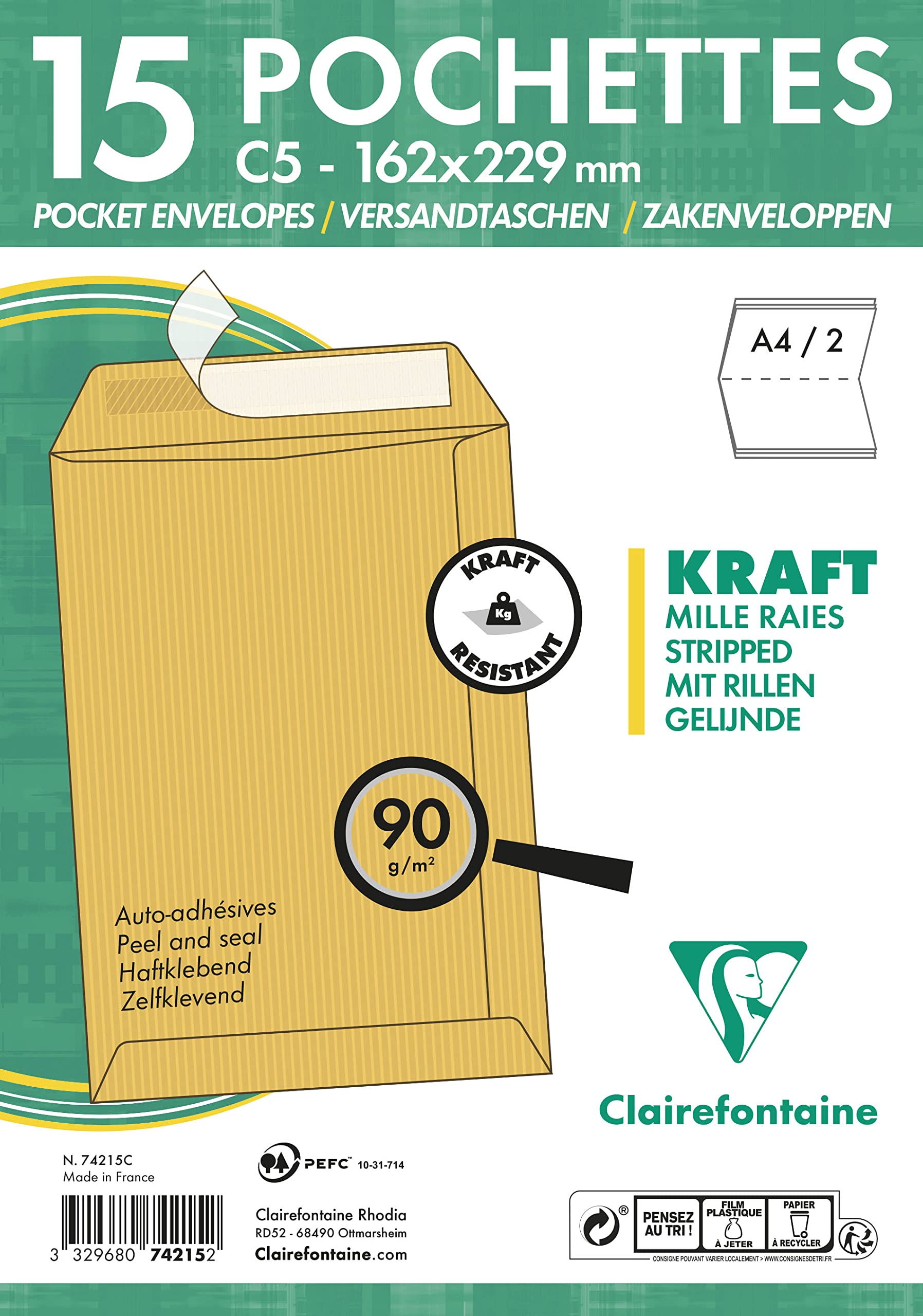 clairefontaine-74215c-versandtaschen-kraftbraun-c5-15er-pack image 3