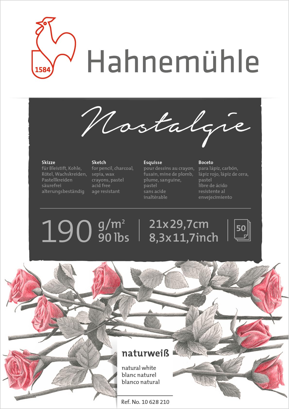 hahnem-hle-skizzenpapier-nostalgie-190-g-m-a4-block-50-blatt image 1