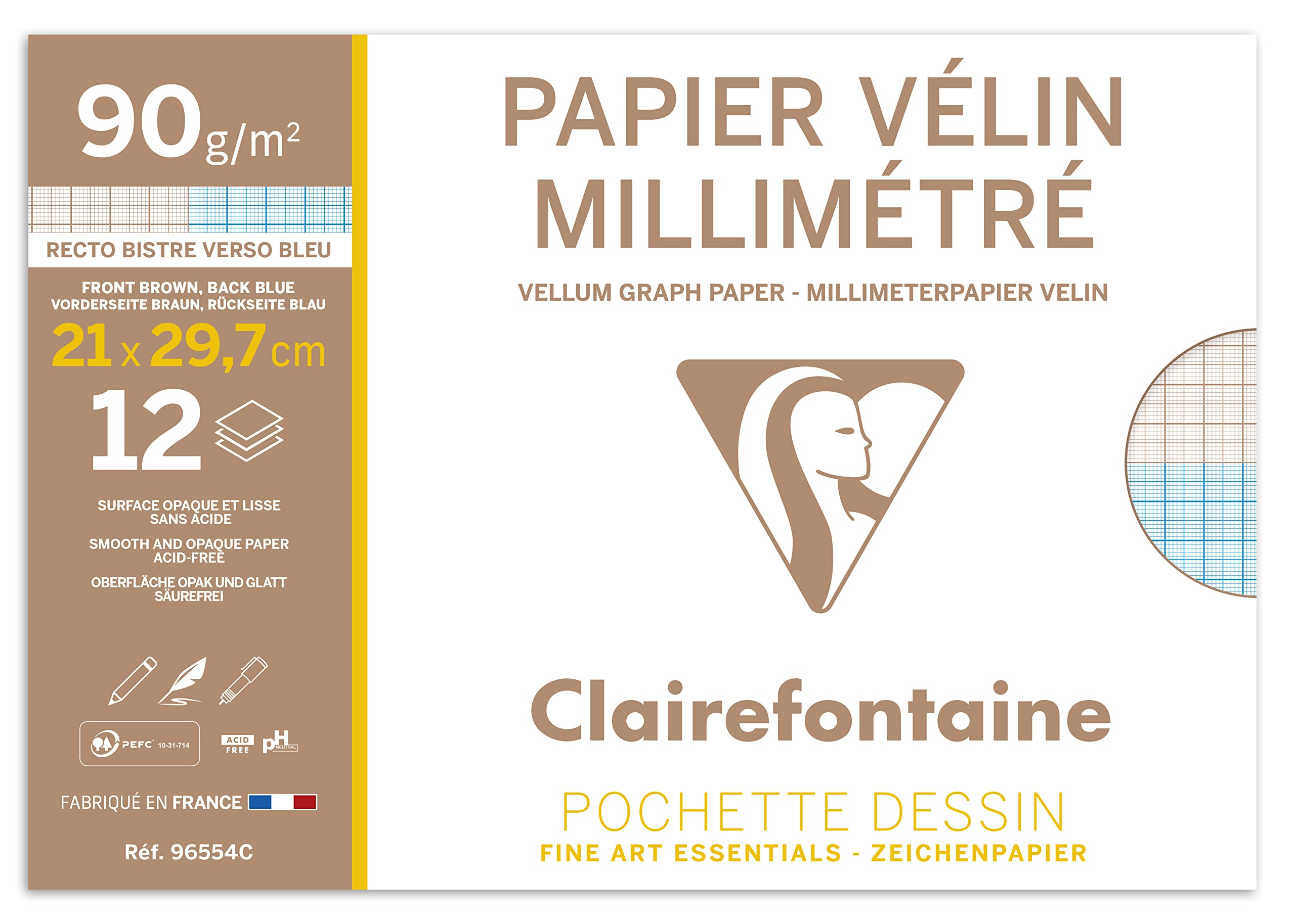 clairefontaine-97553c-millimeterpapier-a4-90g-12-bogen-4-fach-gelocht-wei image 6