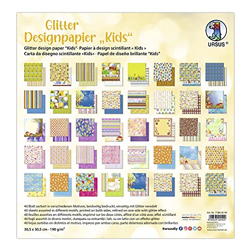 ursus-71880099-glitter-design-papier-kids-40-blatt-30-5-x-30-5-cm-190-g-m-beidse image 3