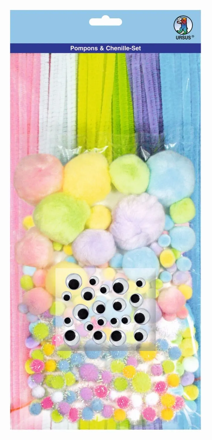 ursus-39520001-pompons-und-chenille-set-1-bastelset-300-teile-in-pastell image 1