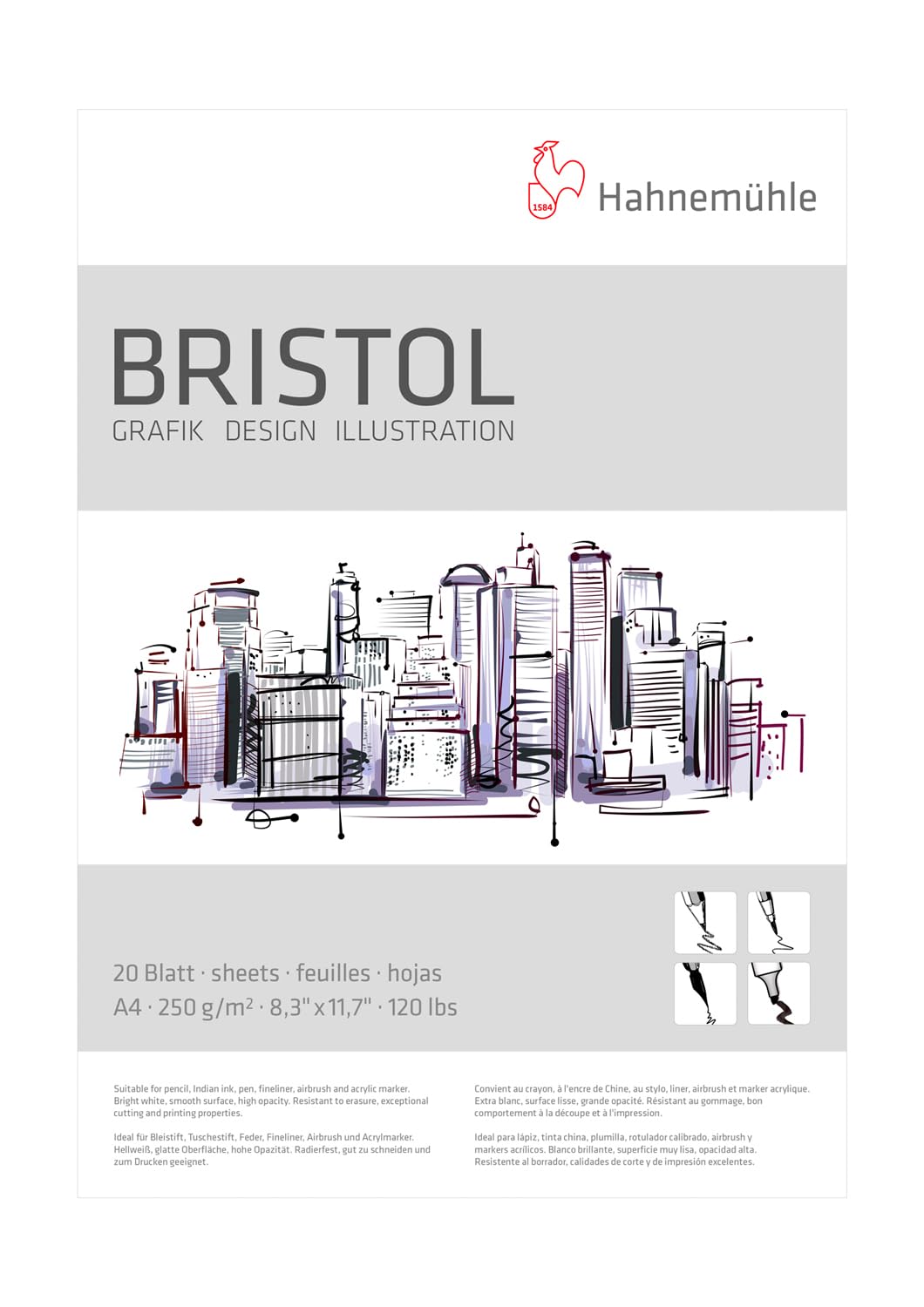 hahnem-hle-bristol-block-din-a4-20-blatt-250-g-m-glatt image 1