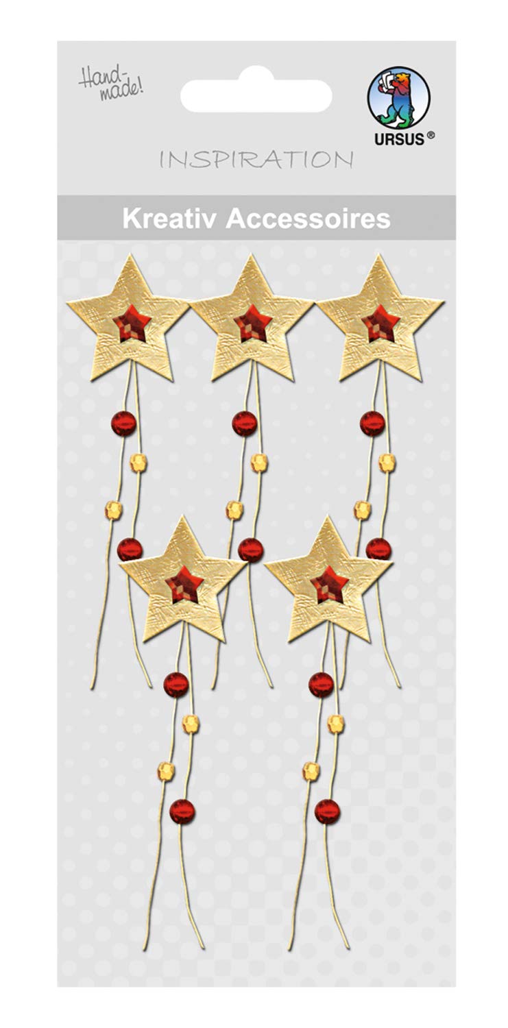 ursus-56400073-kreativ-accessoires-sterne-gold-rot-sticker-set image 1