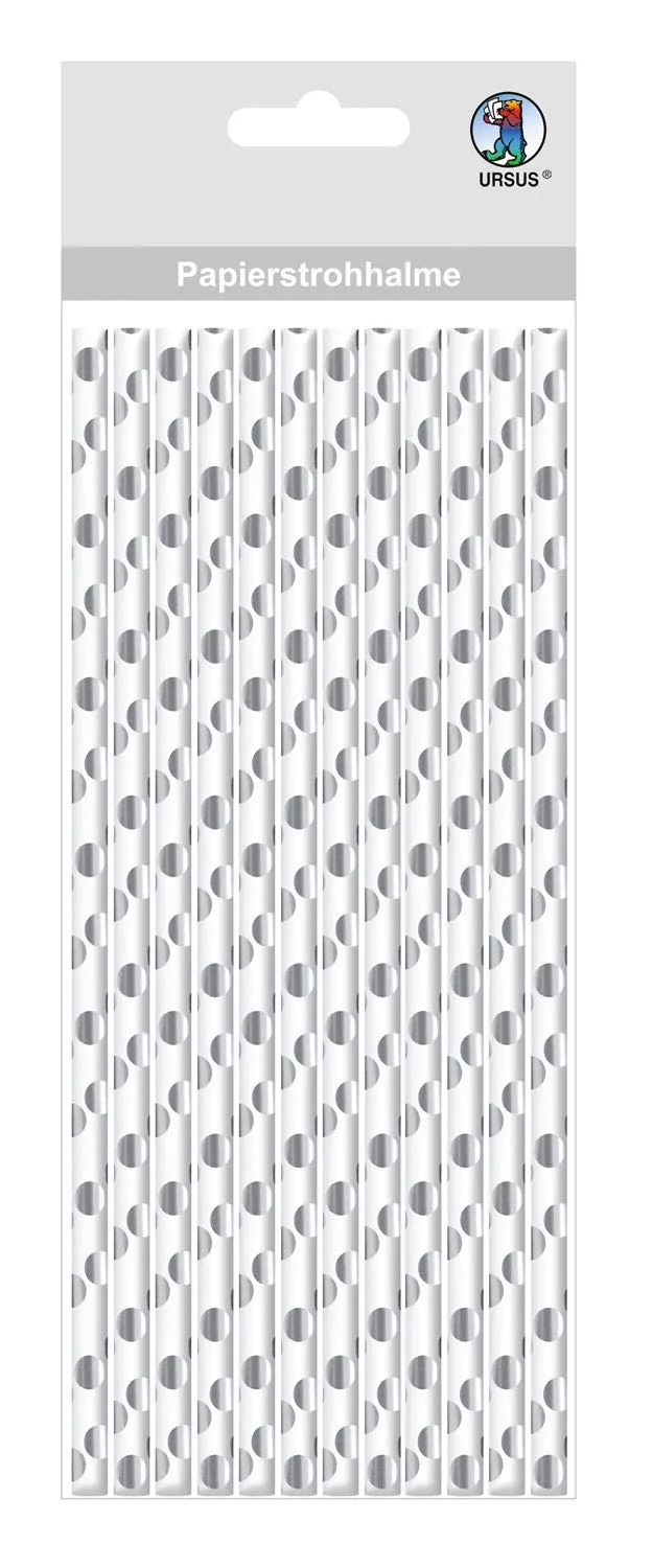 ursus-56850006-papierstrohhalme-mit-punkten-silber-gr-e-s-19-5-cm-24-st-ck image 1