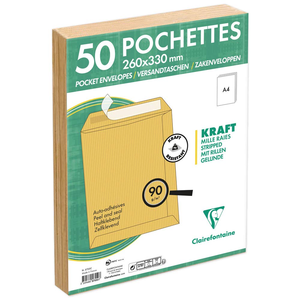 clairefontaine-5755c-versandtaschen-mit-rillen-26-x-33-cm-90g-kraftbraun-50-st-c image 2