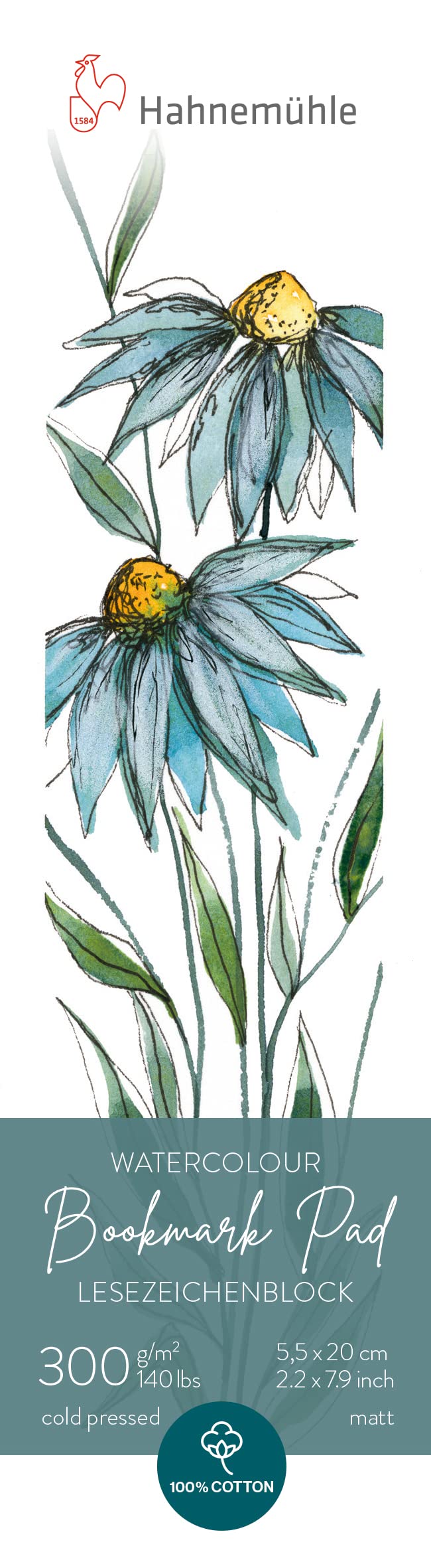 hahnem-hle-watercolour-bookmark-pad-5-5-x-20-cm-300-g-m-15-lesezeichen-100-baumw image 1