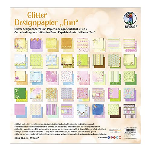 ursus-71860099-glitter-design-papier-fun-40-blatt-30-5-x-30-5-cm-190-g-m-beidsei image 3