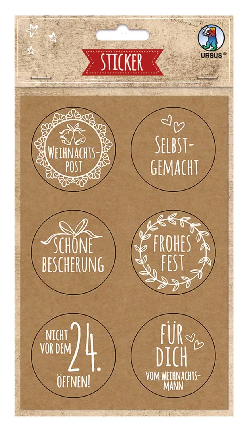 ursus-sticker-weihnachtspost-kraftpapier-24-st-ck-selbstklebend-4-8-cm image 1