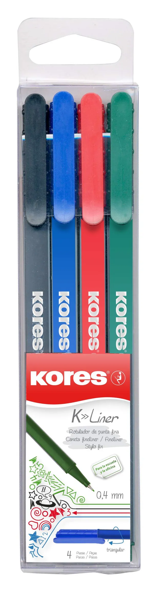 kores-k-liner-fineliner-0-4-mm-4er-pack-farbig-dreieckig image 1