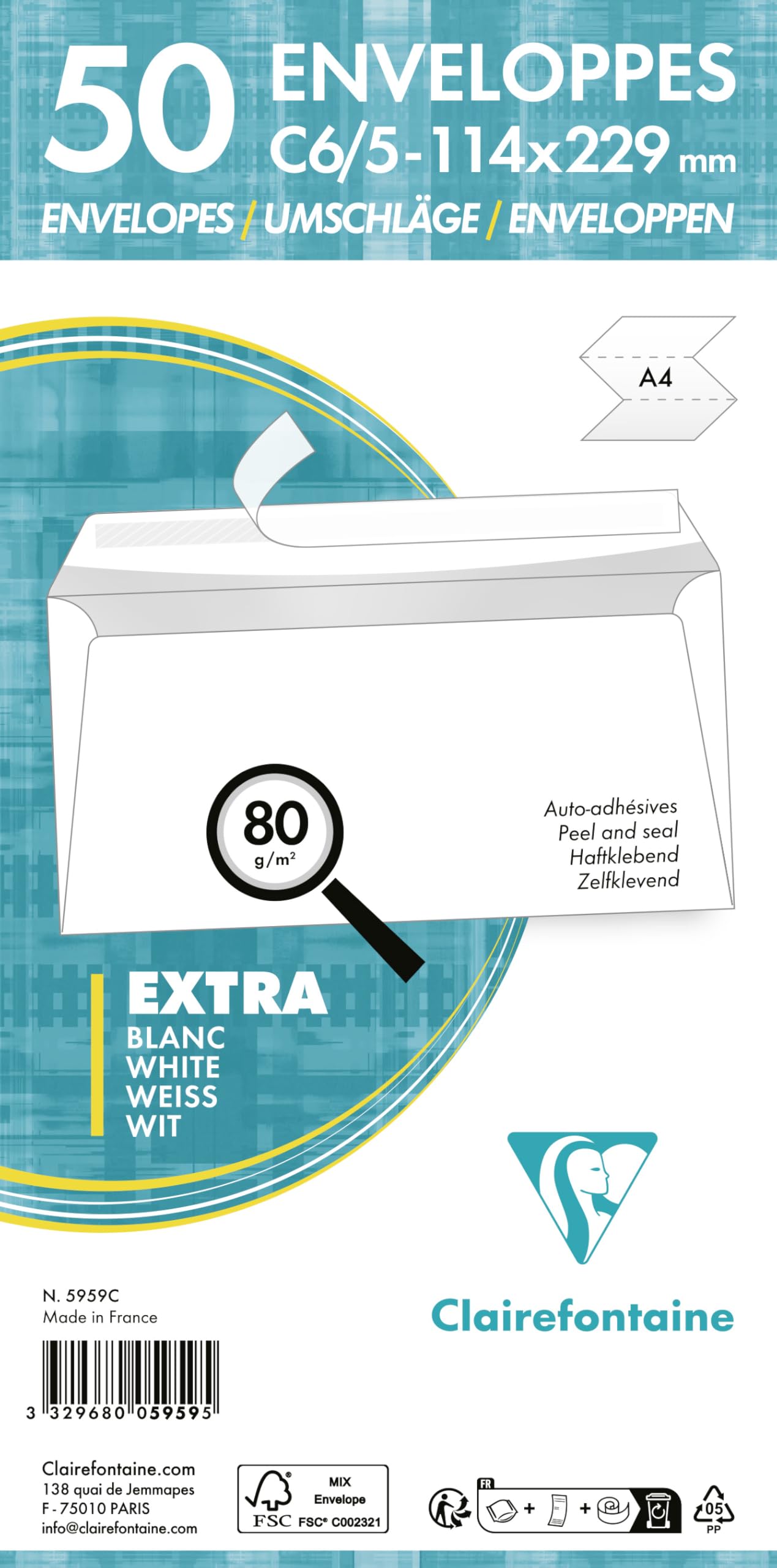 clairefontaine-forever-packung-mit-50-umschl-gen-wei-c6-5-114-x-229-mm-selbstkle image 3