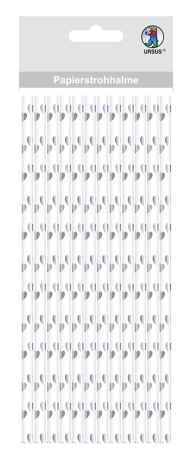 ursus-56850010-papierstrohhalme-mit-herzen-silber-folie-gr-e-s-19-5-cm-24-st-ck image 1