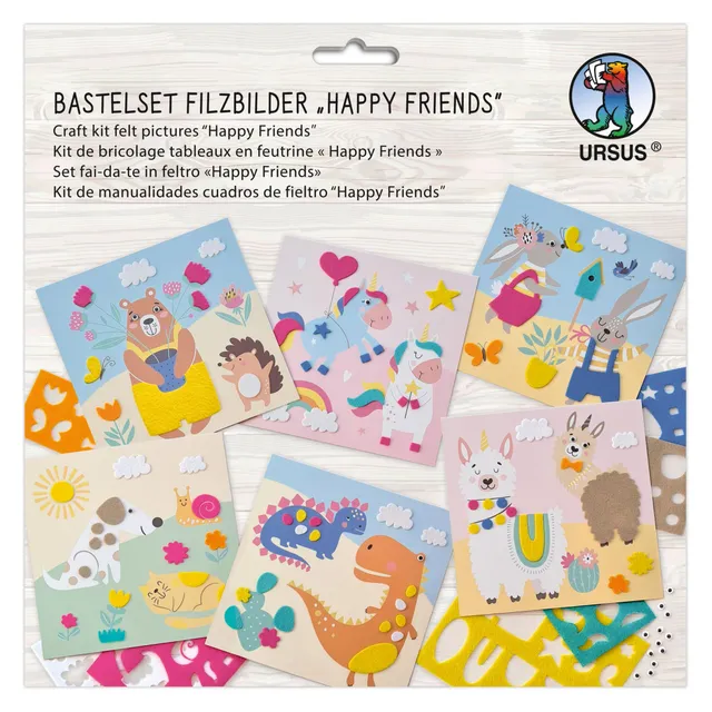 ursus-bastelset-filzbilder-happy-friends-8800001f-6-motivkarten-20-x-20-cm-mit-f image 1