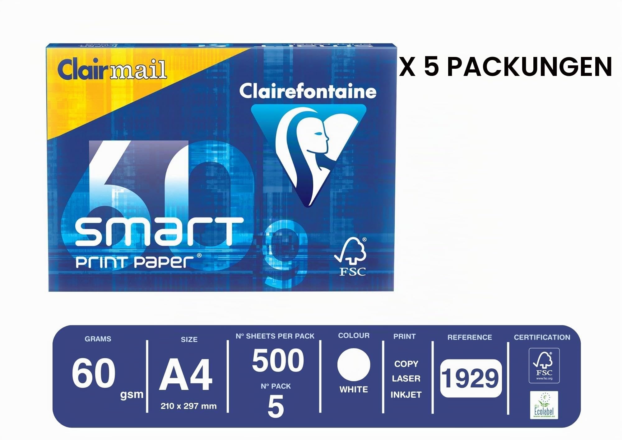clairefontaine-1929c-smart-print-druckerpapier-din-a4-60g-extrawei-karton-mit-5- image 3