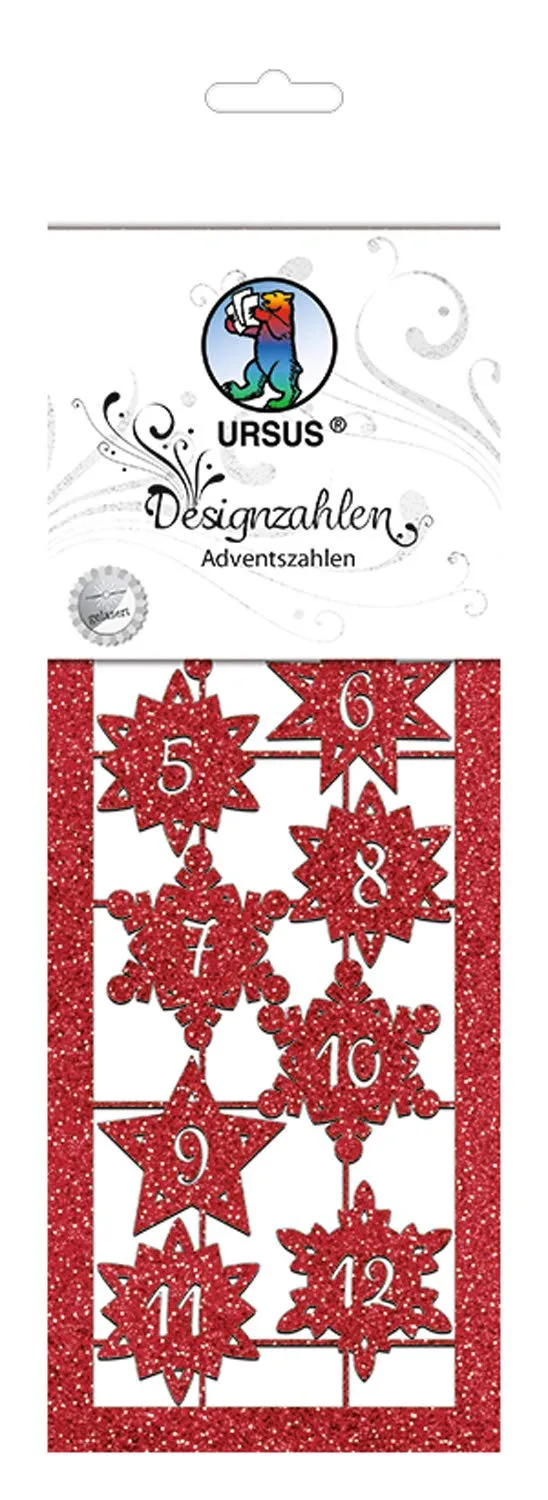ursus-designzahlen-adventszahlen-rubinrot-glitterkarton-1-24-2-bogen image 1