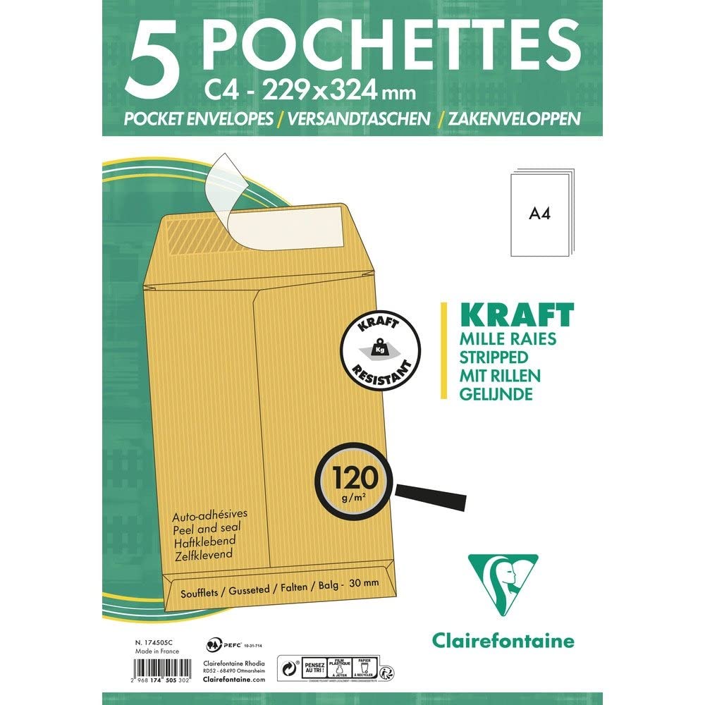 clairefontaine-174505c-versandtaschen-kraftbraun-c4-229x324-mm-120-g-5er-pack image 2