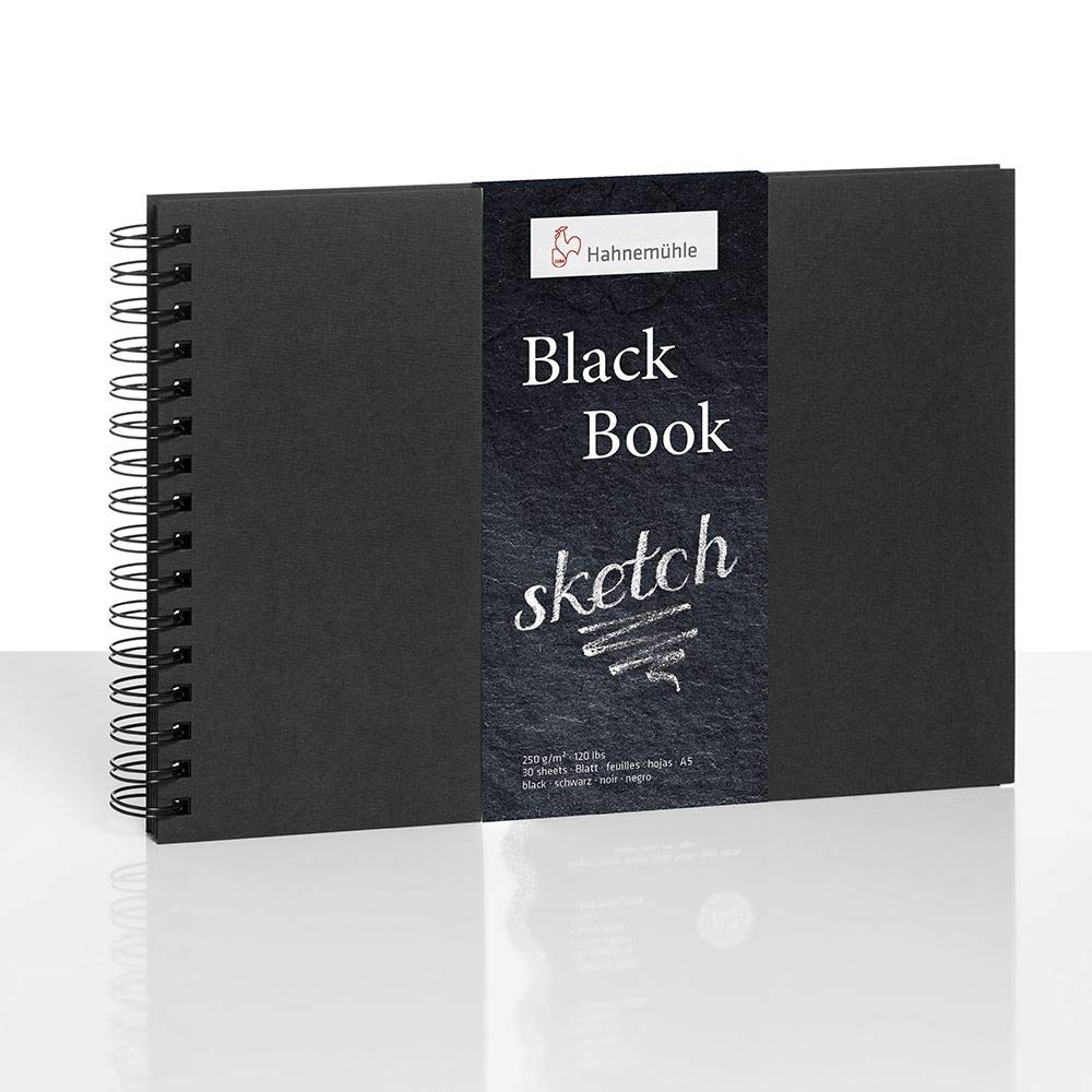 hahnem-hle-black-book-skizzenbuch-a5-querformat-250-g-m-30-blatt-schwarz-spiralb image 3