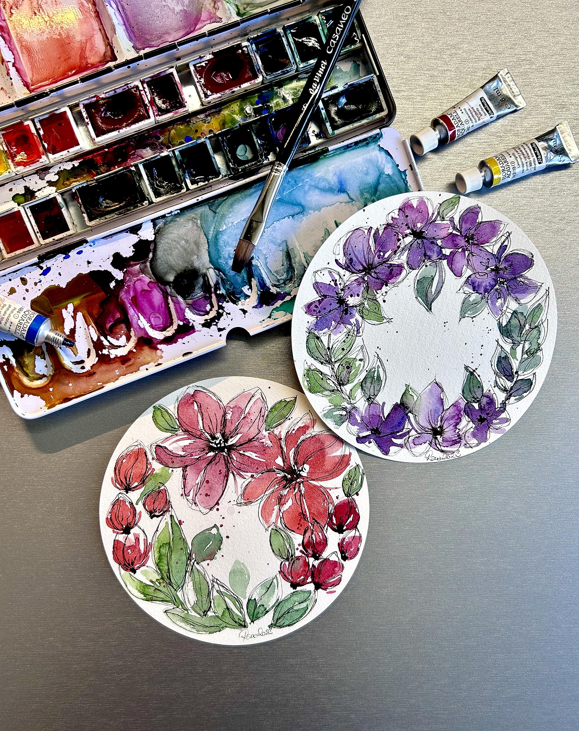 hahnem-hle-round-watercolour-paper-rund-13-cm-300-g-m-30-blatt-in-metallbox image 2