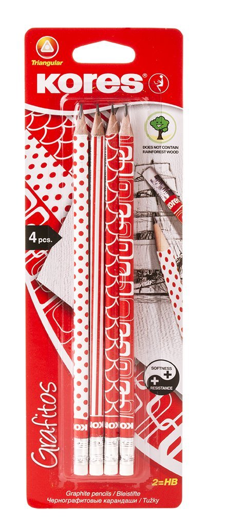 kores-grafitos-hb-bleistifte-retro-rot-wei-dreikant-4-st-ck image 1