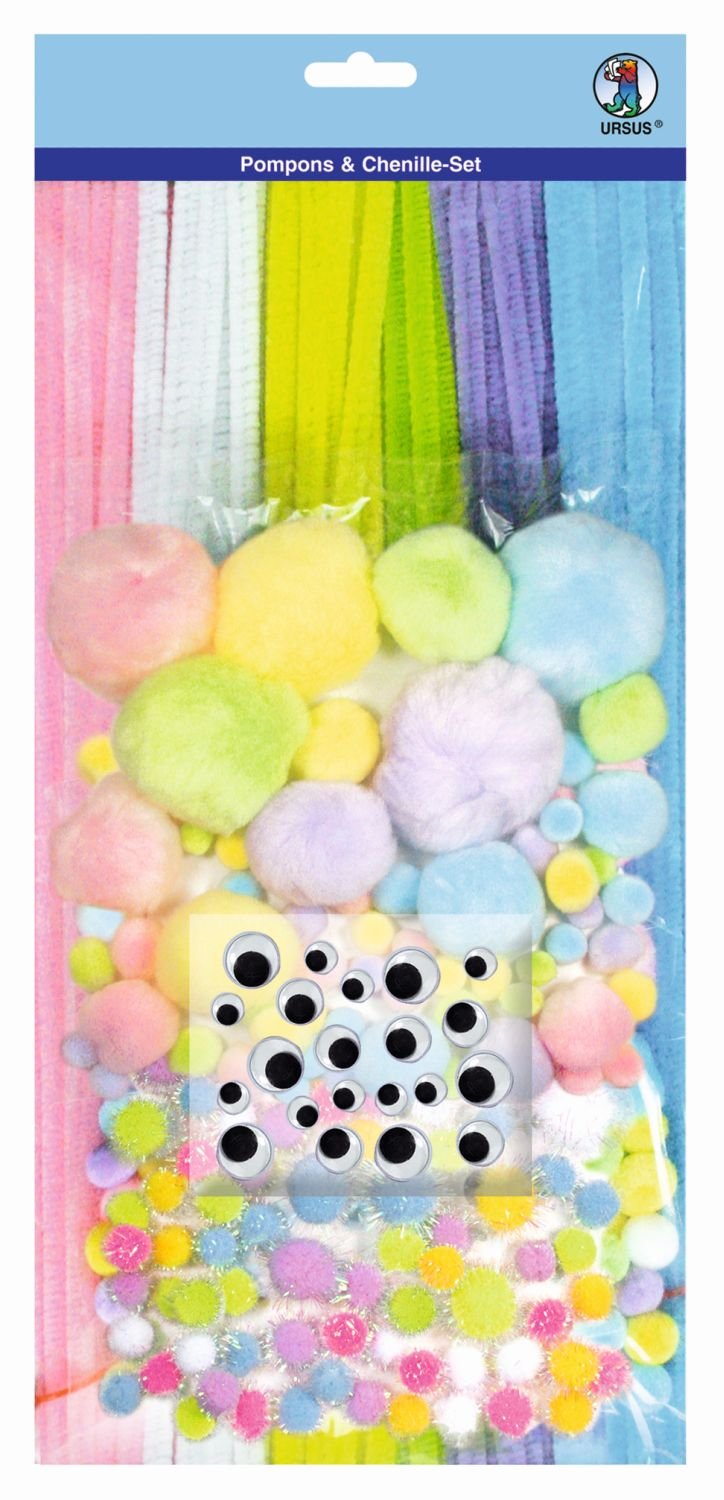 ursus-39520001-pompons-und-chenille-set-1-bastelset-300-teile-in-pastell image 1