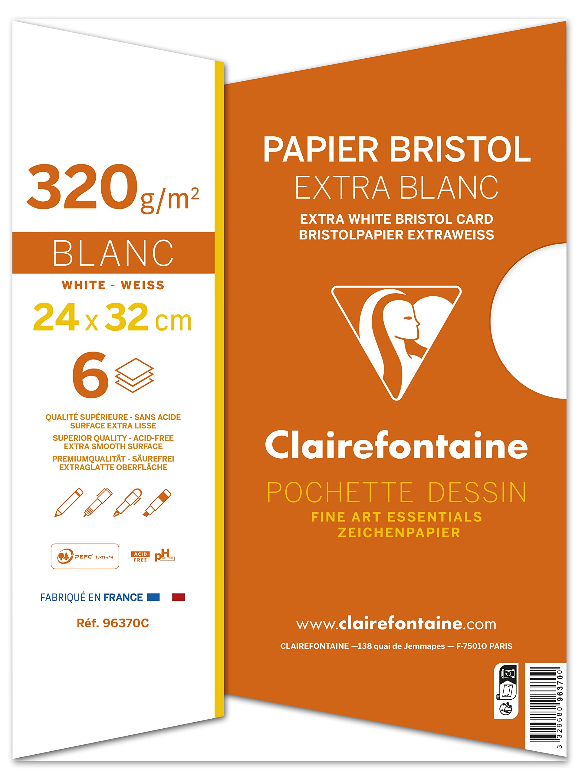 clairefontaine-bristolkarton-24x32-cm-320g-wei-mappe-mit-6-blatt image 2