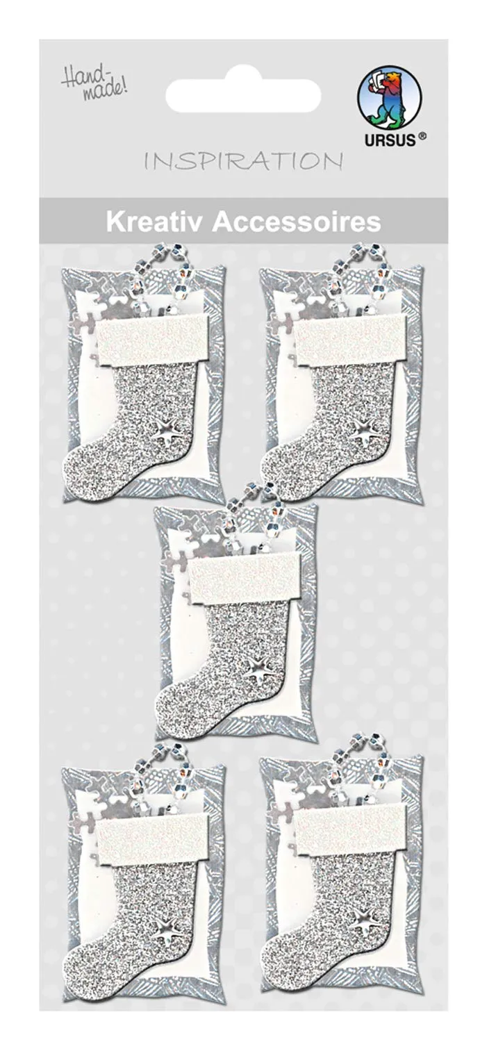 ursus-564000164-kreativ-accessoires-weihnachtsstrumpf-silber-6-selbstklebende-st image 1